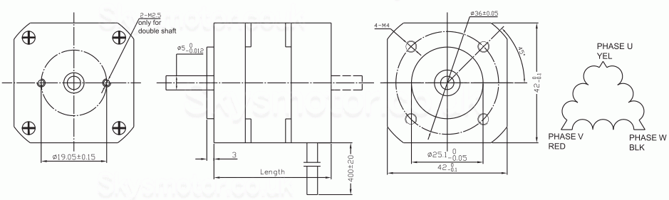 24V/48V Brushless BLDC DC Motor OK42BL 3 Phase 7.5Ncm-260Ncm 4000RPM Φ42mm